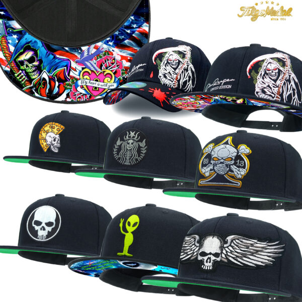 TilgoMedal Skull Graphic Snapback Hats Wool Flat Bill Baseball Caps Wholesale & Retail Custom Embroidery Streetwear Hats Factory Direct