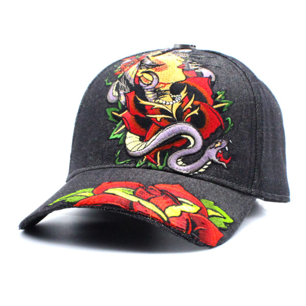 Tilgomedal Black Denim Heavy Large 3D Embroidered Baseball Cap,100% Cotton Metal Embossed Top Button Adjustable D‑Ring Hat For Tattoo Streetwear Lovers
