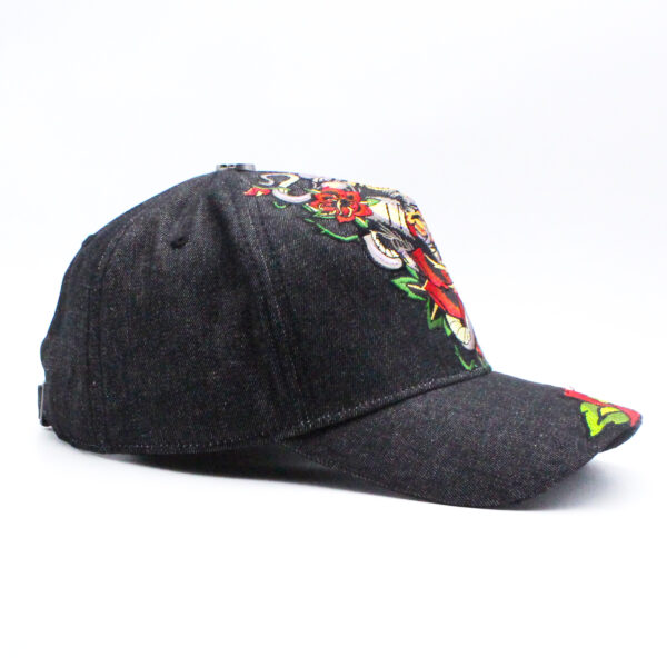 Tilgomedal Black Denim Heavy Large 3D Embroidered Baseball Cap,100% Cotton Metal Embossed Top Button Adjustable D‑Ring Hat For Tattoo Streetwear Lovers
