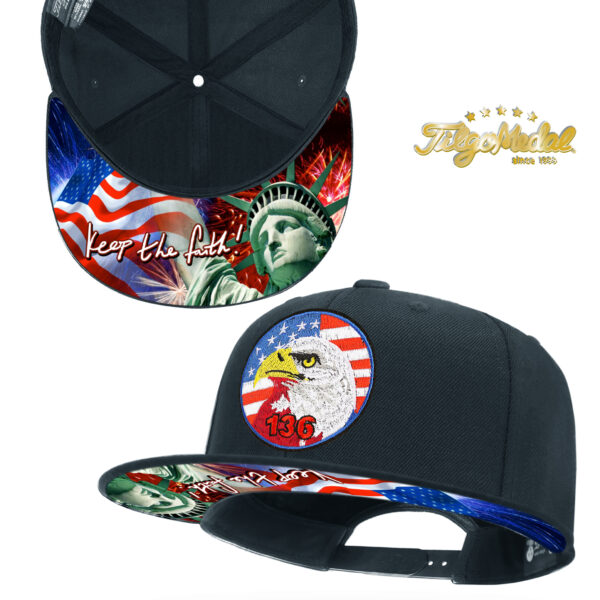 TilgoMedal Patriotic Eagle Snapback Hat, US Flag Embroidered Flat Bill Cap with Statue of Liberty Printed