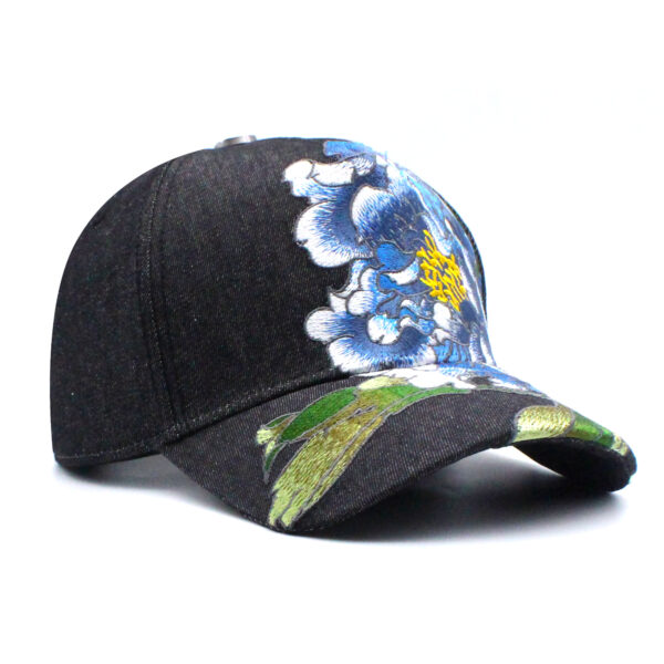 Tilgomedal Black Denim Heavy Large 3D Embroidered Baseball Cap,100% Cotton Metal Embossed Top Button Adjustable D‑Ring Hat For Tattoo Streetwear Lovers