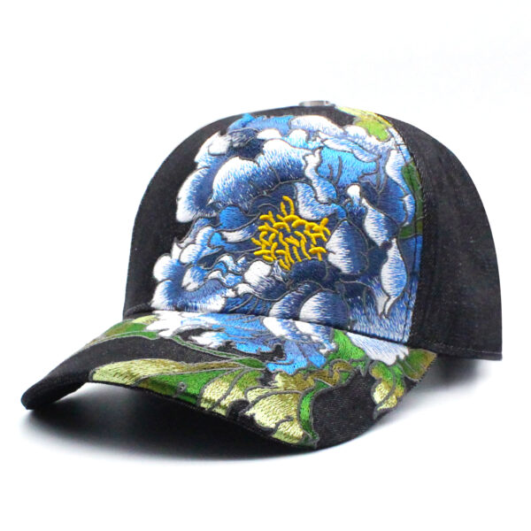 Tilgomedal Black Denim Heavy Large 3D Embroidered Baseball Cap,100% Cotton Metal Embossed Top Button Adjustable D‑Ring Hat For Tattoo Streetwear Lovers