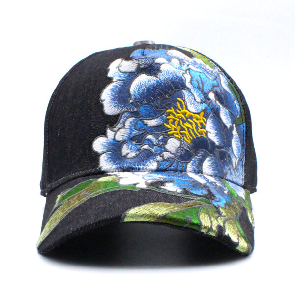 Tilgomedal Black Denim Heavy Large 3D Embroidered Baseball Cap,100% Cotton Metal Embossed Top Button Adjustable D‑Ring Hat For Tattoo Streetwear Lovers