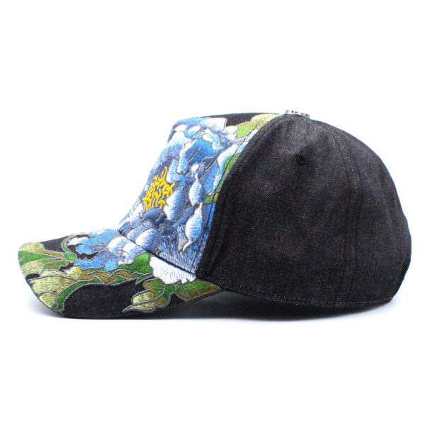 Tilgomedal Black Denim Heavy Large 3D Embroidered Baseball Cap,100% Cotton Metal Embossed Top Button Adjustable D‑Ring Hat For Tattoo Streetwear Lovers