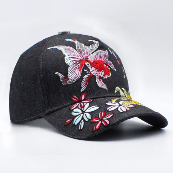 Tilgomedal Black Denim Heavy Large 3D Embroidered Baseball Cap,100% Cotton Metal Embossed Top Button Adjustable D‑Ring Hat For Tattoo Streetwear Lovers