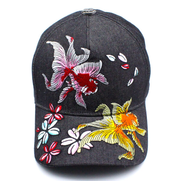 Tilgomedal Black Denim Heavy Large 3D Embroidered Baseball Cap,100% Cotton Metal Embossed Top Button Adjustable D‑Ring Hat For Tattoo Streetwear Lovers