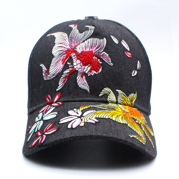 Tilgomedal Black Denim Heavy Large 3D Embroidered Baseball Cap,100% Cotton Metal Embossed Top Button Adjustable D‑Ring Hat For Tattoo Streetwear Lovers