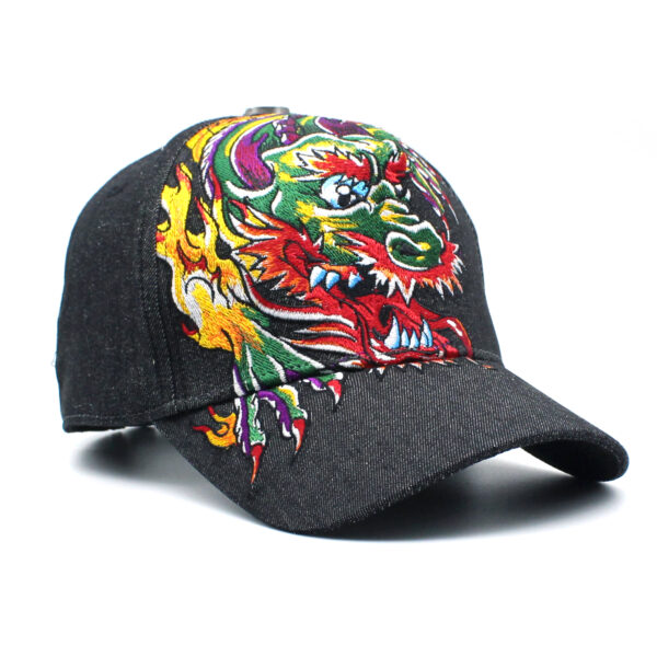 Tilgomedal Black Denim Heavy Large 3D Embroidered Baseball Cap,100% Cotton Metal Embossed Top Button Adjustable D‑Ring Hat For Tattoo Streetwear Lovers