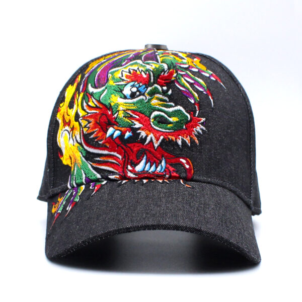 Tilgomedal Black Denim Heavy Large 3D Embroidered Baseball Cap,100% Cotton Metal Embossed Top Button Adjustable D‑Ring Hat For Tattoo Streetwear Lovers