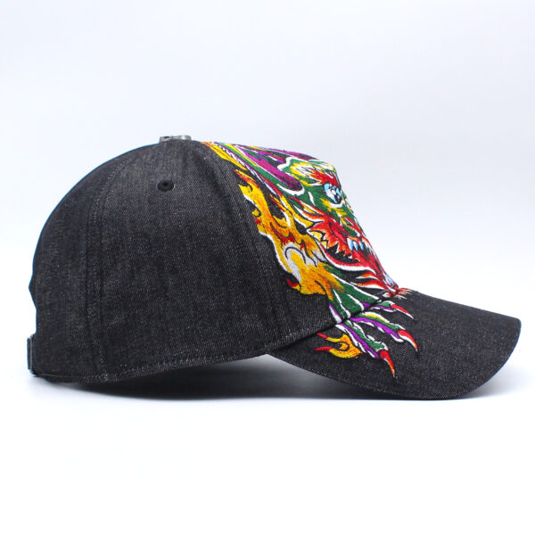 Tilgomedal Black Denim Heavy Large 3D Embroidered Baseball Cap,100% Cotton Metal Embossed Top Button Adjustable D‑Ring Hat For Tattoo Streetwear Lovers