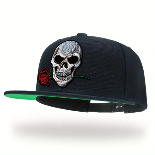 Skull Embroidery Gothic Snapback Hat