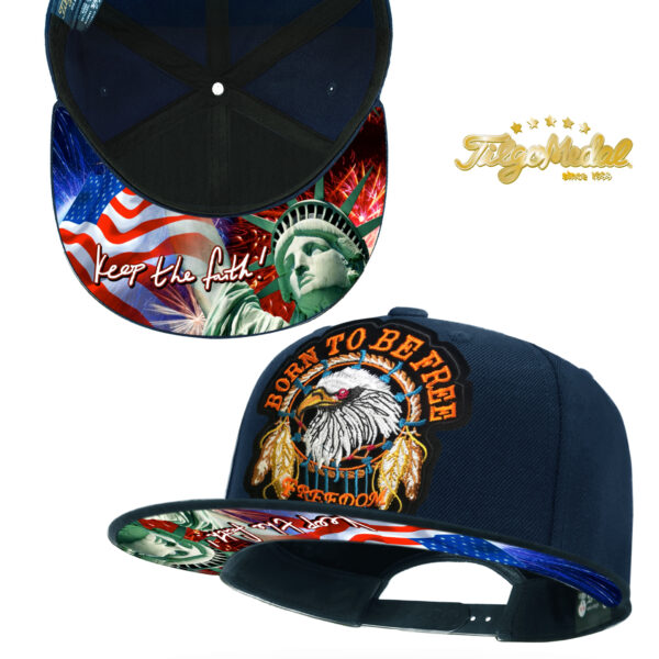 TilgoMedal Patriotic Eagle Snapback Hat, US Flag Embroidered Flat Bill Cap with Statue of Liberty Printed
