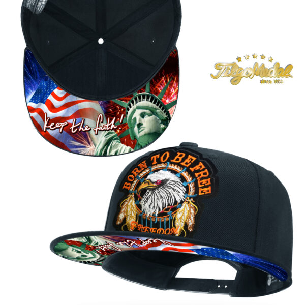 TilgoMedal Patriotic Eagle Snapback Hat, US Flag Embroidered Flat Bill Cap with Statue of Liberty Printed