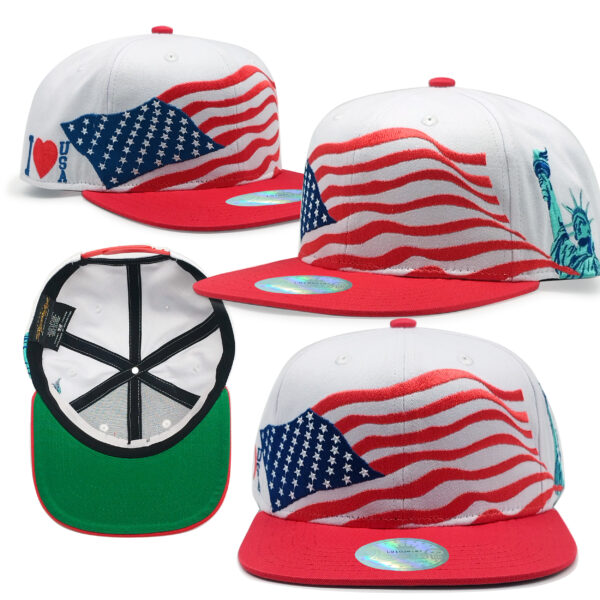 TilgoMedal Patriotic Eagle Snapback Hat, US Flag Embroidered Flat Bill Cap with Statue of Liberty Printed