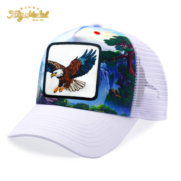 Tilgomedal Wild Animal Farm Trucker Hat, Square Embroidered Badge With Savannah Sunset Landscape Print, Nylon Mesh Back Plastic Snapback Cap For Farm Animal Streetwear Fans