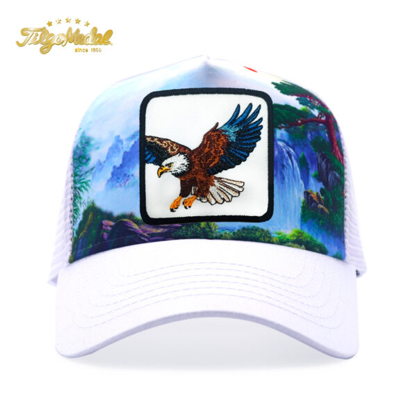 Tilgomedal Wild Animal Farm Trucker Hat, Square Embroidered Badge With Savannah Sunset Landscape Print, Nylon Mesh Back Plastic Snapback Cap For Farm Animal Streetwear Fans