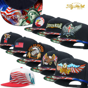 TilgoMedal Patriotic Eagle Snapback Hat, US Flag Embroidered Flat Bill Cap with Statue of Liberty Printed