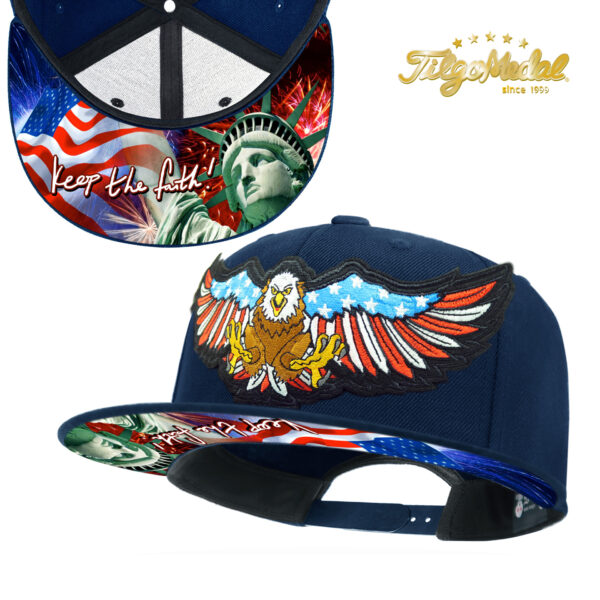 TilgoMedal Patriotic Eagle Snapback Hat, US Flag Embroidered Flat Bill Cap with Statue of Liberty Printed