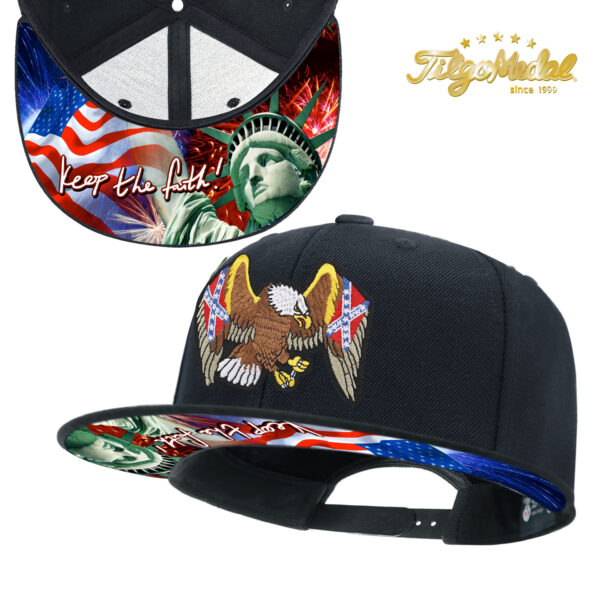 TilgoMedal Patriotic Eagle Snapback Hat, US Flag Embroidered Flat Bill Cap with Statue of Liberty Printed