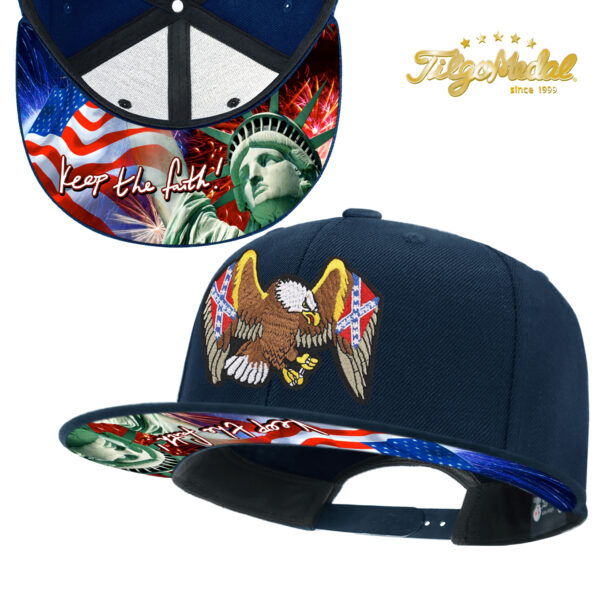 TilgoMedal Patriotic Eagle Snapback Hat, US Flag Embroidered Flat Bill Cap with Statue of Liberty Printed