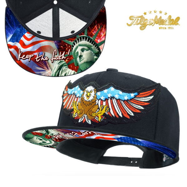 TilgoMedal Patriotic Eagle Snapback Hat, US Flag Embroidered Flat Bill Cap with Statue of Liberty Printed