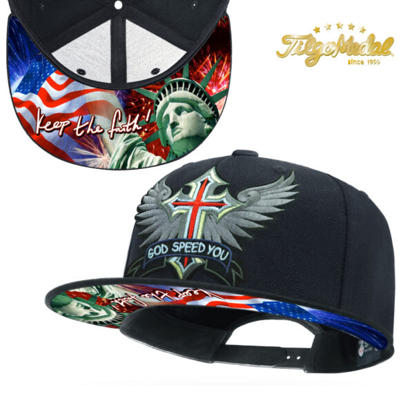 TilgoMedal Patriotic Eagle Snapback Hat, US Flag Embroidered Flat Bill Cap with Statue of Liberty Printed