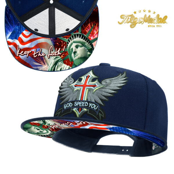 TilgoMedal Patriotic Eagle Snapback Hat, US Flag Embroidered Flat Bill Cap with Statue of Liberty Printed