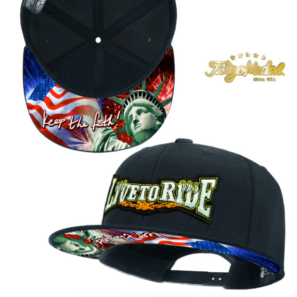 TilgoMedal Patriotic Eagle Snapback Hat, US Flag Embroidered Flat Bill Cap with Statue of Liberty Printed