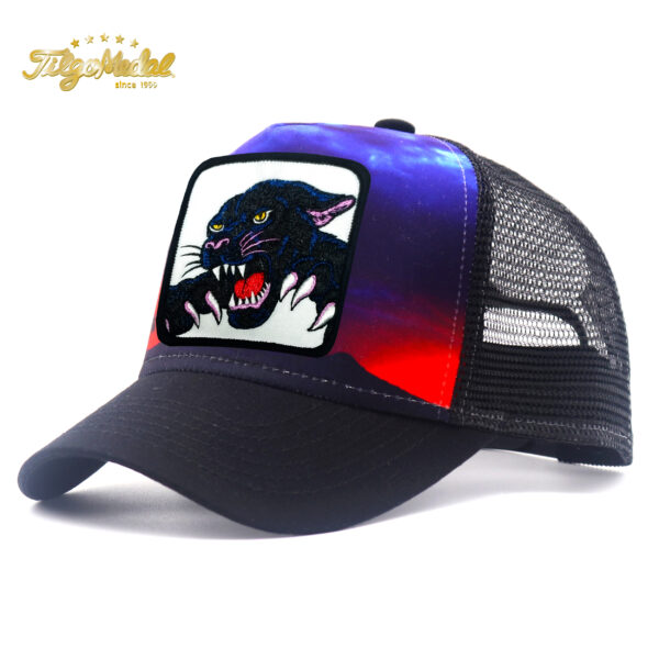 Tilgomedal Wild Animal Farm Trucker Hat, Square Embroidered Badge With Savannah Sunset Landscape Print, Nylon Mesh Back Plastic Snapback Cap For Farm Animal Streetwear Fans