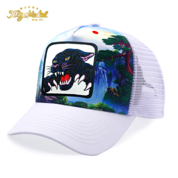 Tilgomedal Wild Animal Farm Trucker Hat, Square Embroidered Badge With Savannah Sunset Landscape Print, Nylon Mesh Back Plastic Snapback Cap For Farm Animal Streetwear Fans