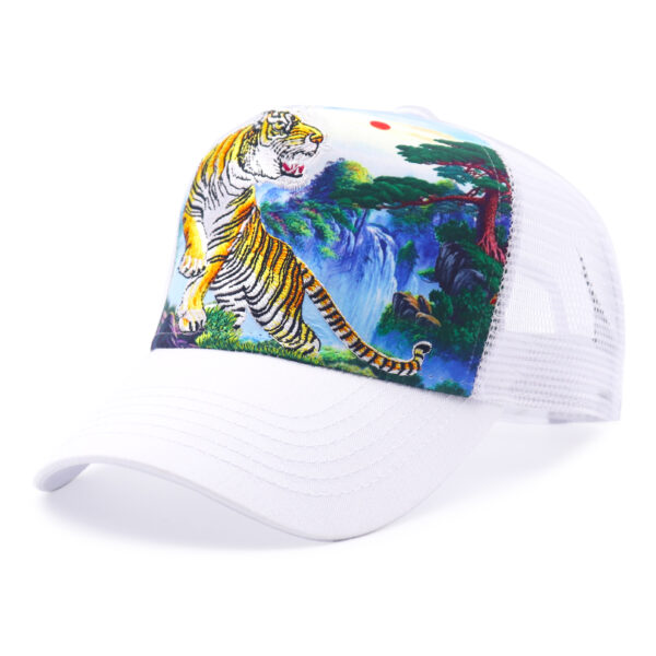 Tilgomedal Wild Animal Farm Trucker Hat, Square Embroidered Badge With Savannah Sunset Landscape Print, Nylon Mesh Back Plastic Snapback Cap For Farm Animal Streetwear Fans