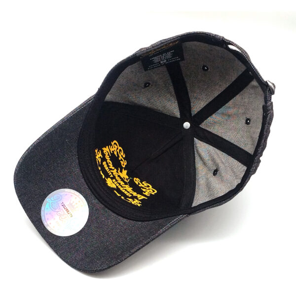 Tilgomedal Black Denim Heavy Large 3D Embroidered Baseball Cap,100% Cotton Metal Embossed Top Button Adjustable D‑Ring Hat For Tattoo Streetwear Lovers