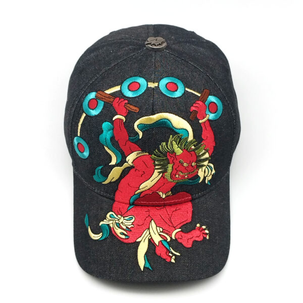 Tilgomedal Black Denim Heavy Large 3D Embroidered Baseball Cap,100% Cotton Metal Embossed Top Button Adjustable D‑Ring Hat For Tattoo Streetwear Lovers