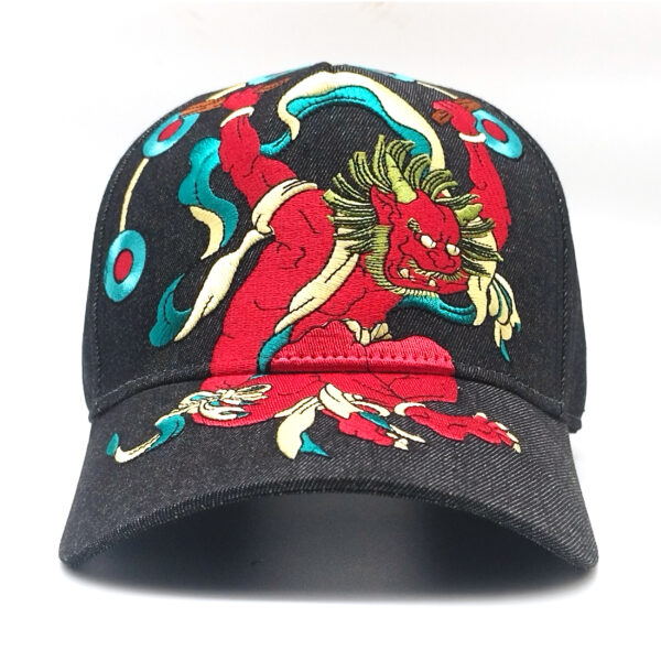 Tilgomedal Black Denim Heavy Large 3D Embroidered Baseball Cap,100% Cotton Metal Embossed Top Button Adjustable D‑Ring Hat For Tattoo Streetwear Lovers