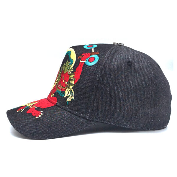 Tilgomedal Black Denim Heavy Large 3D Embroidered Baseball Cap,100% Cotton Metal Embossed Top Button Adjustable D‑Ring Hat For Tattoo Streetwear Lovers