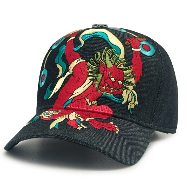 Tilgomedal Black Denim Heavy Large 3D Embroidered Baseball Cap,100% Cotton Metal Embossed Top Button Adjustable D‑Ring Hat For Tattoo Streetwear Lovers