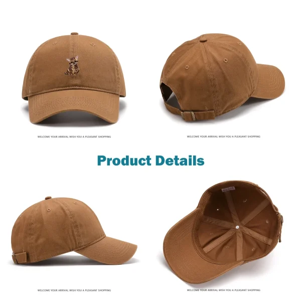 TilgoMedal Washed Unstructured Cotton Baseball Cap — Cute Animal Embroidered Dad Hat