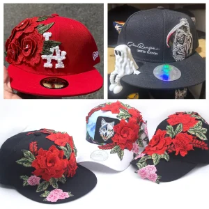 custom decorated baseball cap with pearls and rhinestones