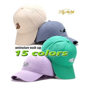 TilgoMedal washed unstructured baseball cap with cat panda embroidery, 15 colors